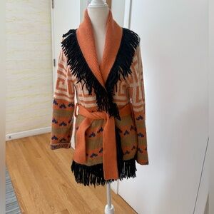 MOTHER Orange and Black Fringed Cardigan